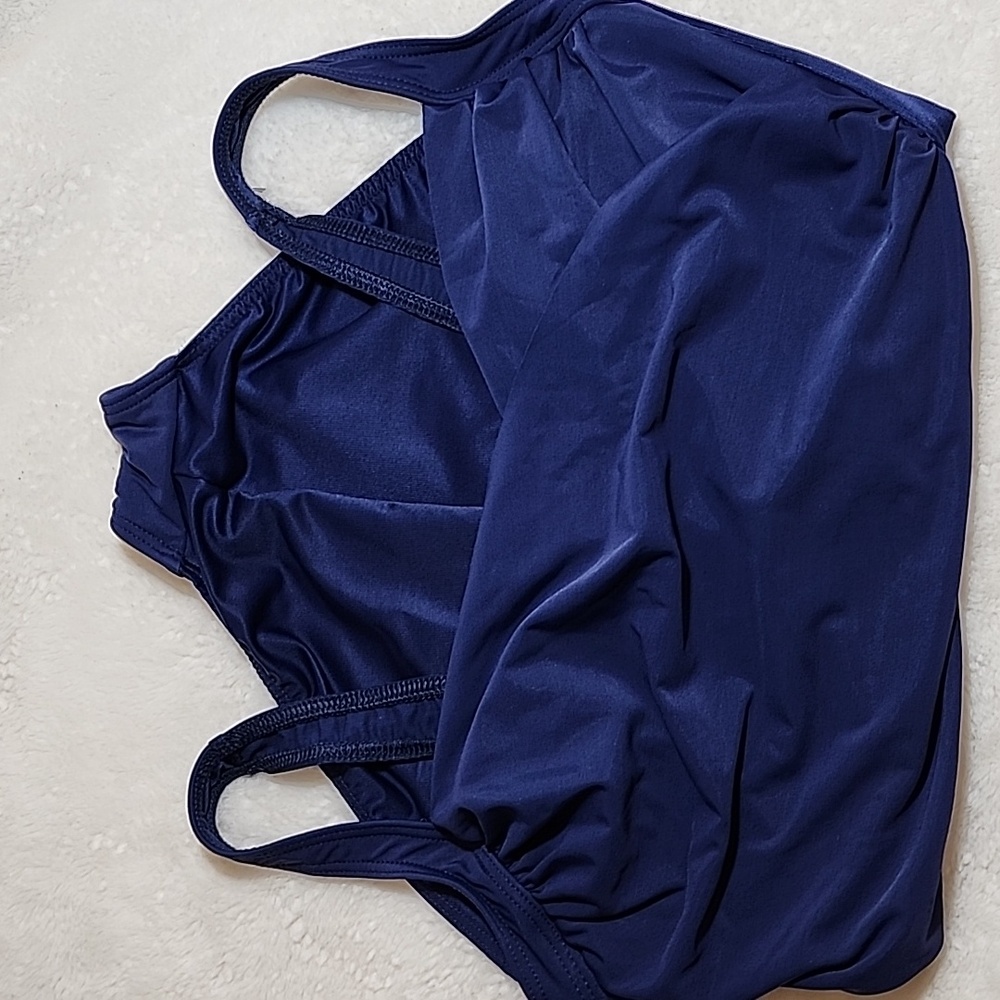 Miraclesuit CoastalSanibel OnePiece Swimsuit Sz 14DBlue Ruched Faux Wrap Slimmin - Picture 9 of 16